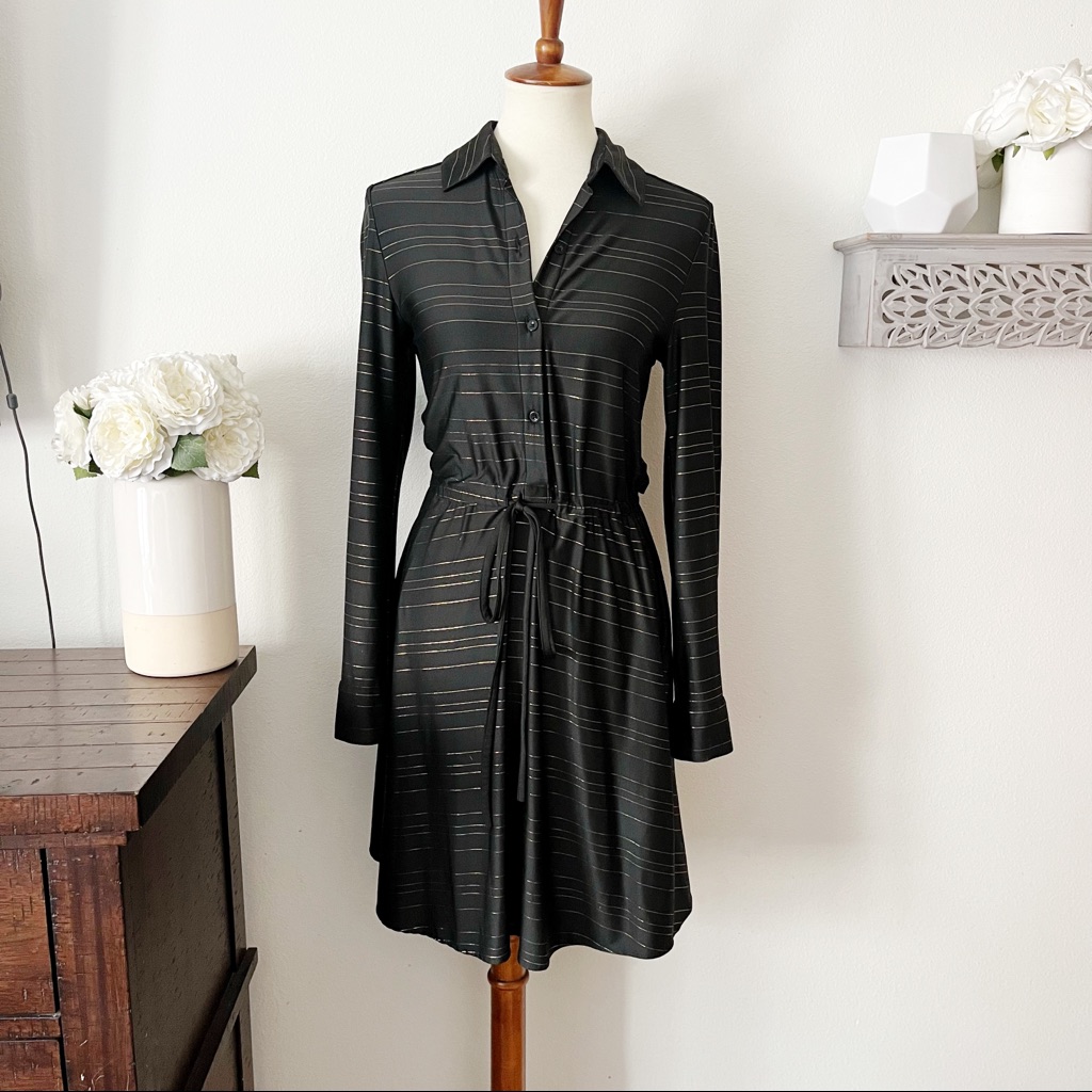 Hutch Metallic Striped A Line Long Sleeve Black And Gold Dress Small | Color: Black/Gold | Size: S | Taylorcarey3's Closet Hutch Metallic Striped A Line Long Sleeve Black And Gold Dress Small | Color: Black/Gold | Size: S | Taylorcarey3's Closet